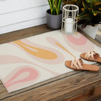 Mellow Flow Retro 60s 70s Abstract Pattern Pale Pink and Mustard Outdoor Rug Gallery Image 2