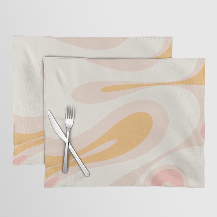 Mellow Flow Retro 60s 70s Abstract Pattern Pale Pink and Mustard Placemat Gallery Image 1