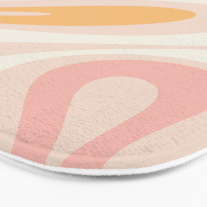 Mellow Flow Retro 60s 70s Abstract Pattern Pale Pink and Mustard Bath Mat Gallery Image 3