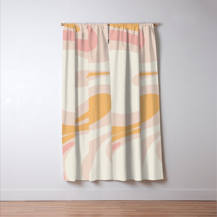 Mellow Flow Retro 60s 70s Abstract Pattern Pale Pink and Mustard Window Curtain Gallery Image 3