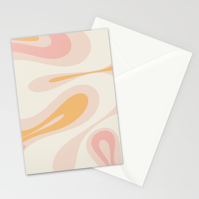 Mellow Flow Retro 60s 70s Abstract Pattern Pale Pink and Mustard Stationery Card Gallery Image 2