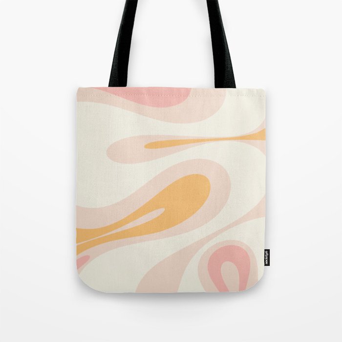Mellow Flow Retro 60s 70s Abstract Pattern Pale Pink and Mustard Tote Bag Gallery Image 1