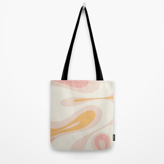 Mellow Flow Retro 60s 70s Abstract Pattern Pale Pink and Mustard Tote Bag Gallery Image 2