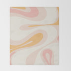 Mellow Flow Retro 60s 70s Abstract Pattern Pale Pink and Mustard Throw Blanket Gallery Image 2