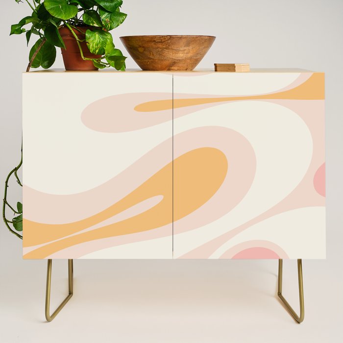 Mellow Flow Retro 60s 70s Abstract Pattern Pale Pink and Mustard Credenza Gallery Image 1