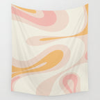 Mellow Flow Retro 60s 70s Abstract Pattern Pale Pink and Mustard Wall Tapestry Gallery Image 4