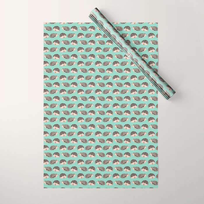 Hedgehog Turquoise Wrapping Paper Gallery Image 1