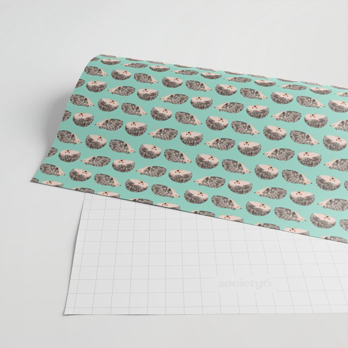 Hedgehog Turquoise Wrapping Paper Gallery Image 2