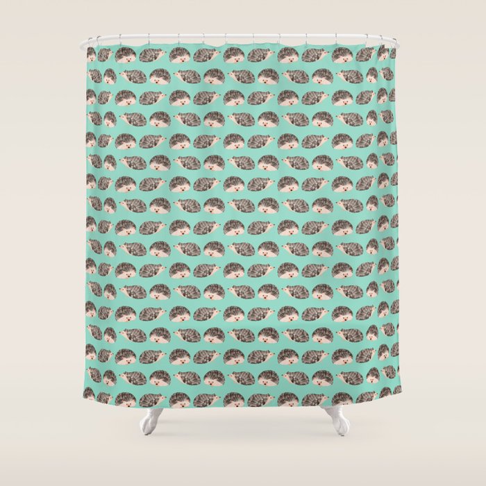 Hedgehog Turquoise Shower Curtain Gallery Image 1