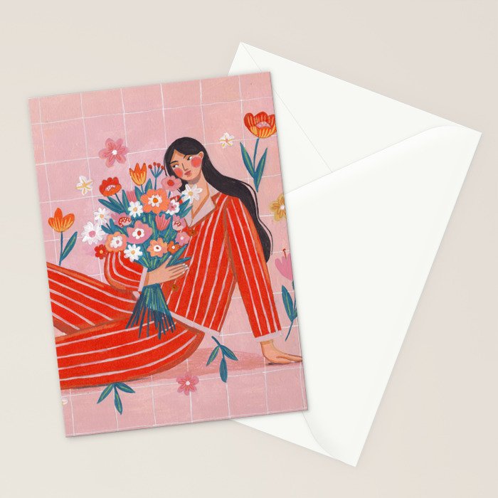 Modern Woman with Flowers Stationery Card Gallery Image 2