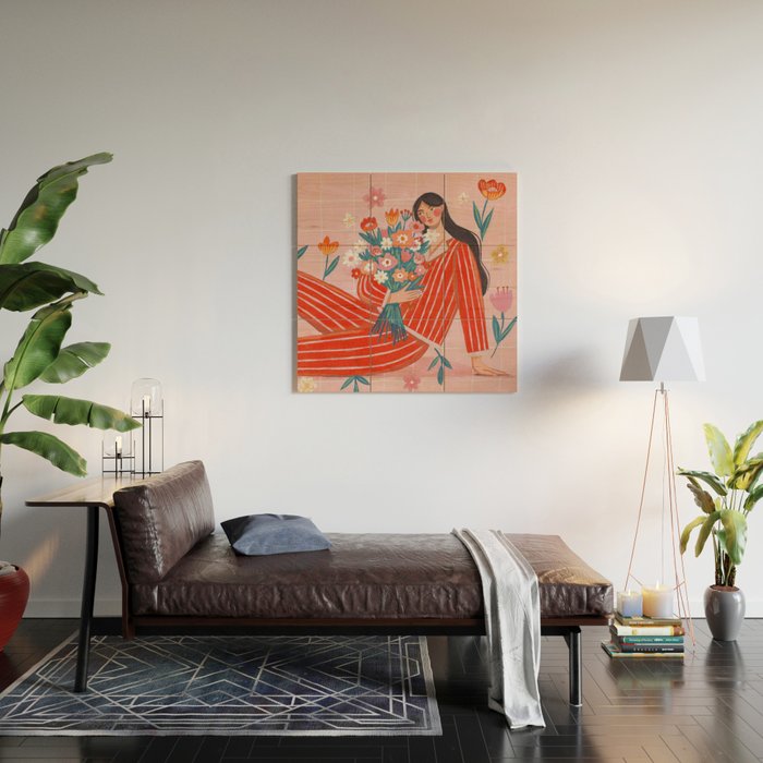 Modern Woman with Flowers Wood Wall Art Gallery Image 2