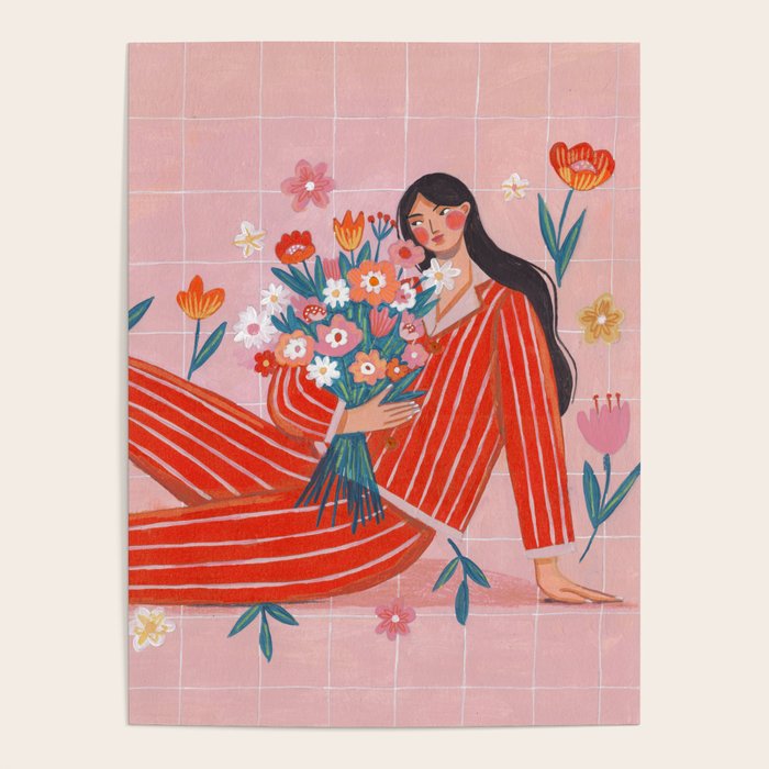 Modern Woman with Flowers Poster Gallery Image 4