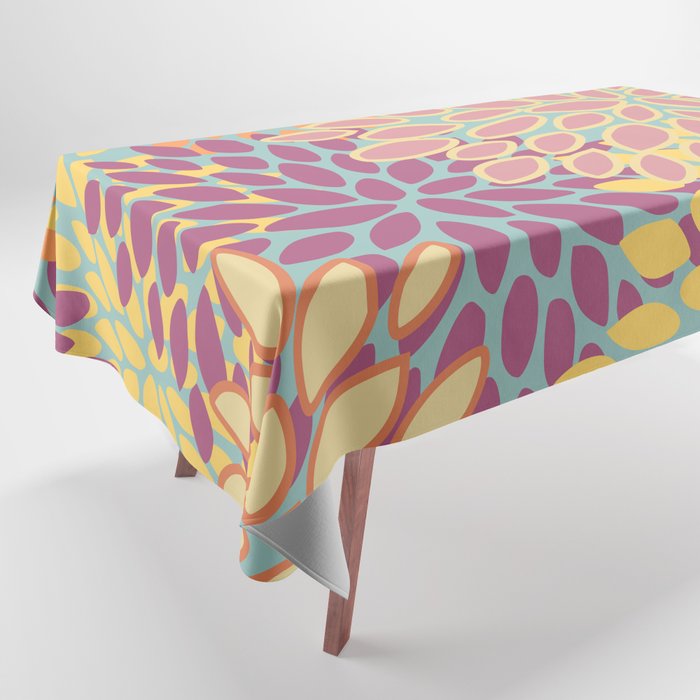 Festive, Floral Prints, Orange, Yellow, Teal and Pink Tablecloth Gallery Image 1
