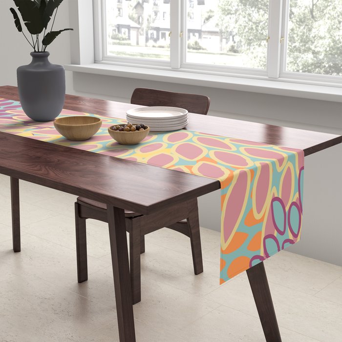 Festive, Floral Prints, Orange, Yellow, Teal and Pink Table Runner Gallery Image 2