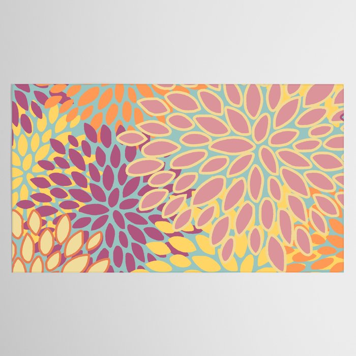 Festive, Floral Prints, Orange, Yellow, Teal and Pink Tablecloth Gallery Image 2