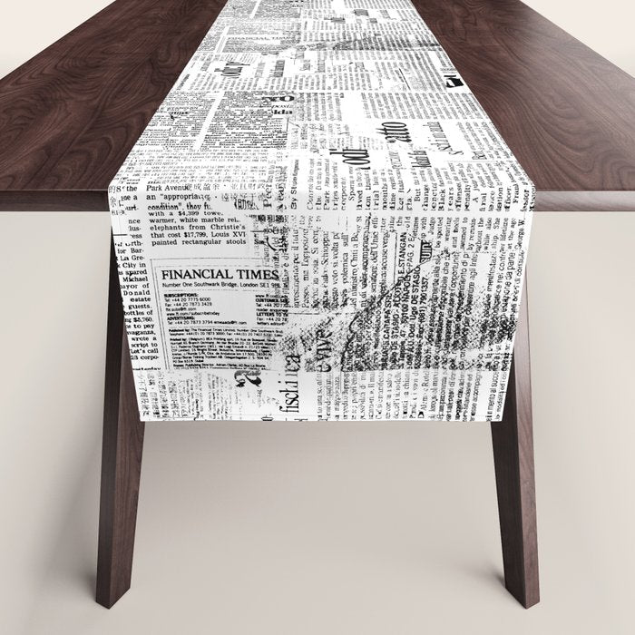 Black And White Collage Of Grunge Newspaper Fragments Table Runner Gallery Image 1