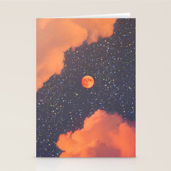GLITTER SKY | sparkle | warm | moon | orange | blue | nature | collage | minimalism | stars | bling  Stationery Card Gallery Image 1