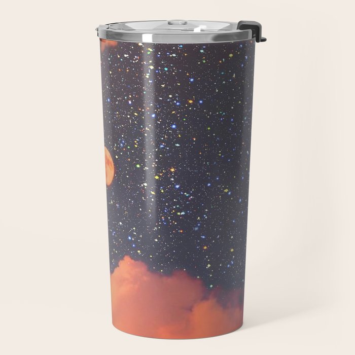 GLITTER SKY | sparkle | warm | moon | orange | blue | nature | collage | minimalism | stars | bling  Travel Mug Gallery Image 2