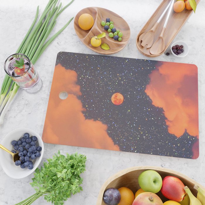 GLITTER SKY | sparkle | warm | moon | orange | blue | nature | collage | minimalism | stars | bling  Cutting Board Gallery Image 2