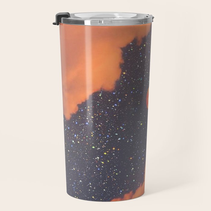 GLITTER SKY | sparkle | warm | moon | orange | blue | nature | collage | minimalism | stars | bling  Travel Mug Gallery Image 3