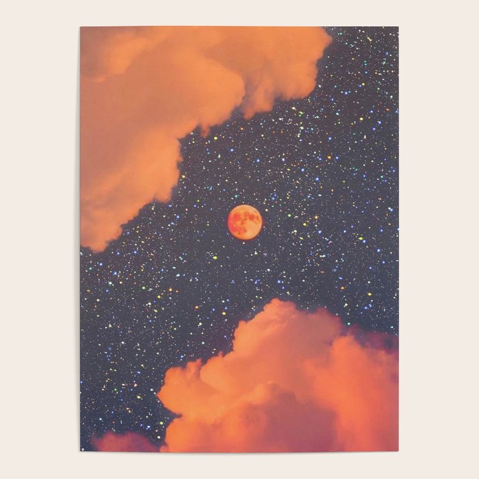 GLITTER SKY | sparkle | warm | moon | orange | blue | nature | collage | minimalism | stars | bling  Poster Gallery Image 1