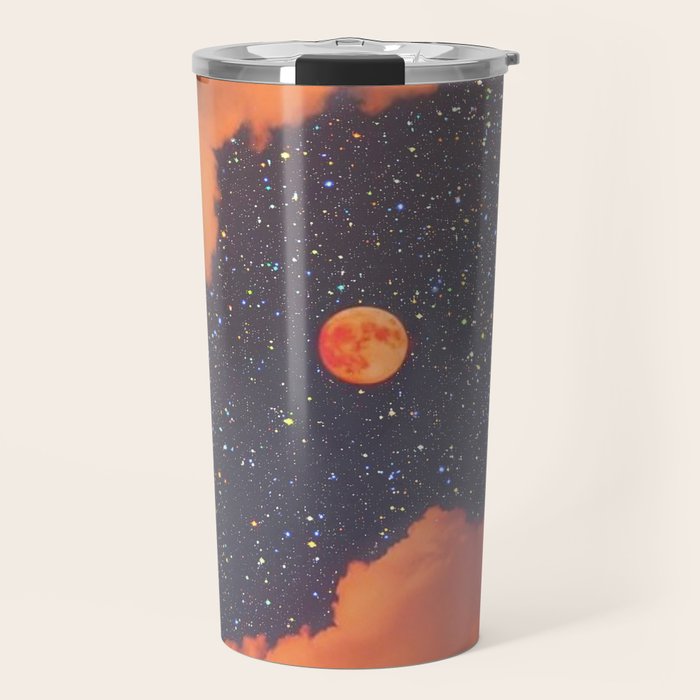 GLITTER SKY | sparkle | warm | moon | orange | blue | nature | collage | minimalism | stars | bling  Travel Mug Gallery Image 1