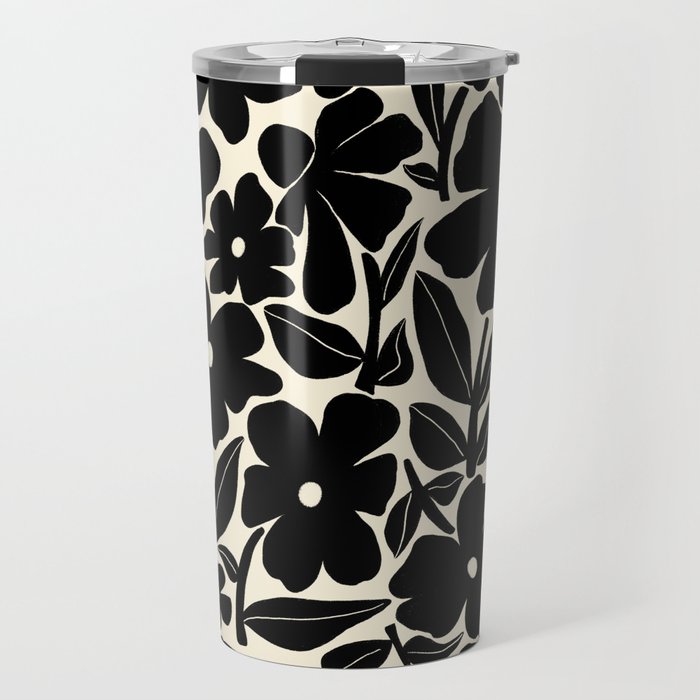 Black and White Retro Groovy Flowers  Travel Mug Gallery Image 1