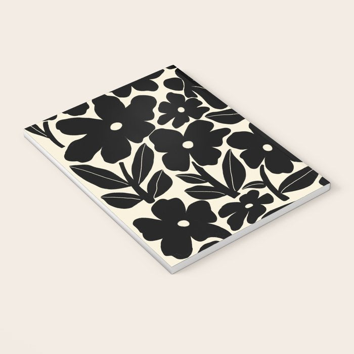 Black and White Retro Groovy Flowers  Notebook Gallery Image 3