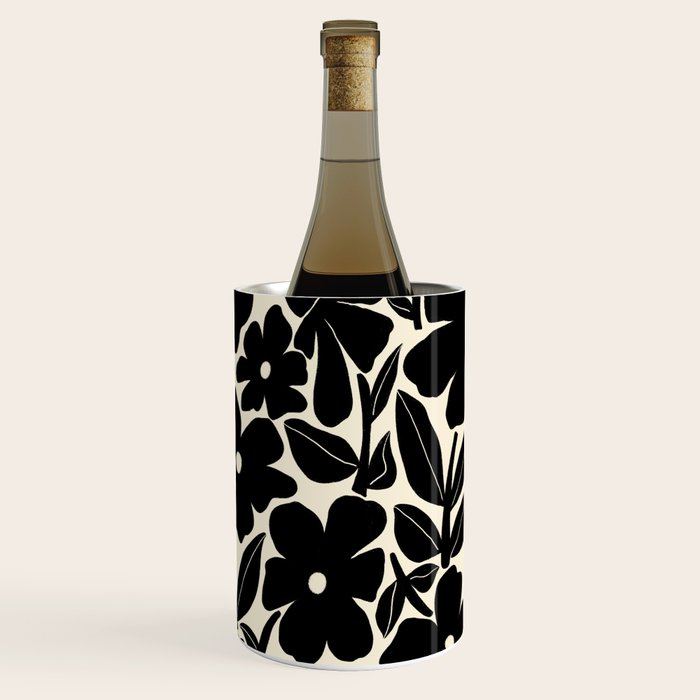 Black and White Retro Groovy Flowers  Wine Chiller Gallery Image 1