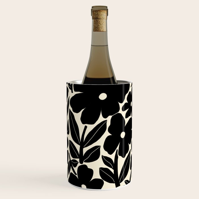 Black and White Retro Groovy Flowers  Wine Chiller Gallery Image 3