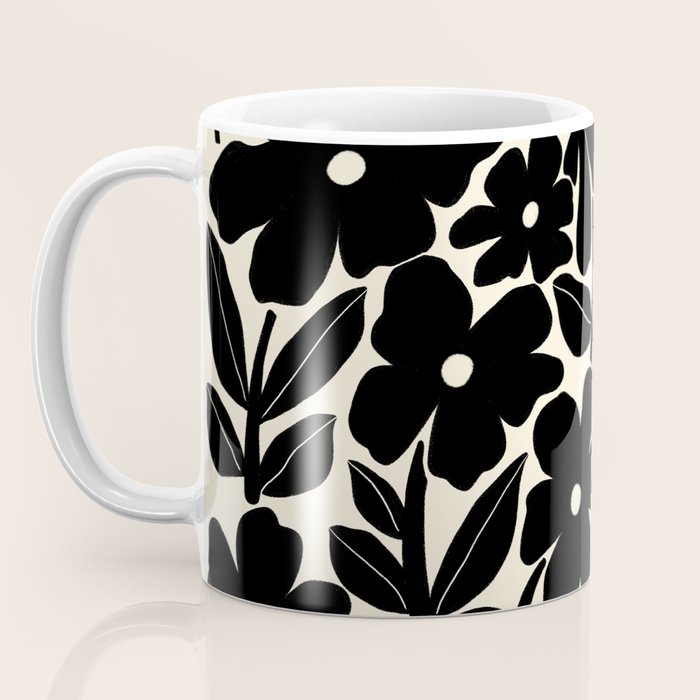 Black and White Retro Groovy Flowers  Coffee Mug Gallery Image 3