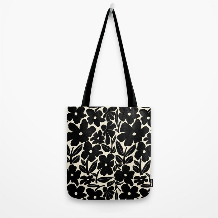 Black and White Retro Groovy Flowers  Tote Bag Gallery Image 2