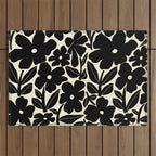 Black and White Retro Groovy Flowers  Outdoor Rug Gallery Image 1