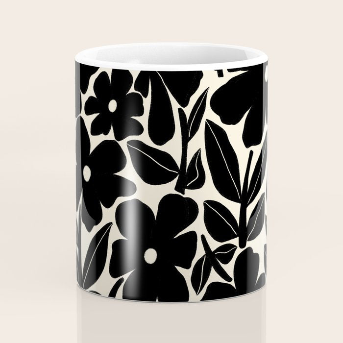Black and White Retro Groovy Flowers  Coffee Mug Gallery Image 4