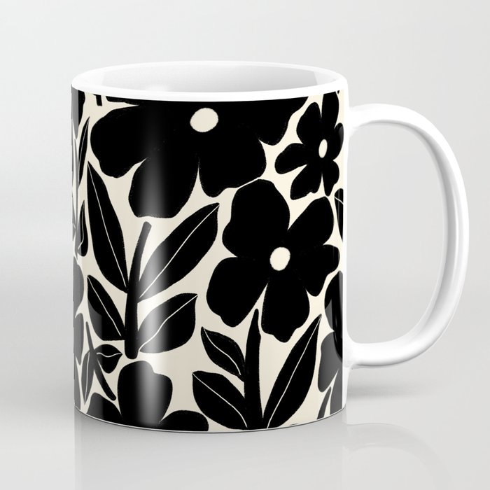 Black and White Retro Groovy Flowers  Coffee Mug Gallery Image 1