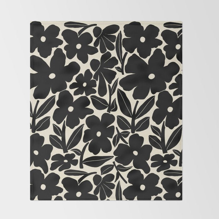 Black and White Retro Groovy Flowers  Throw Blanket Gallery Image 2