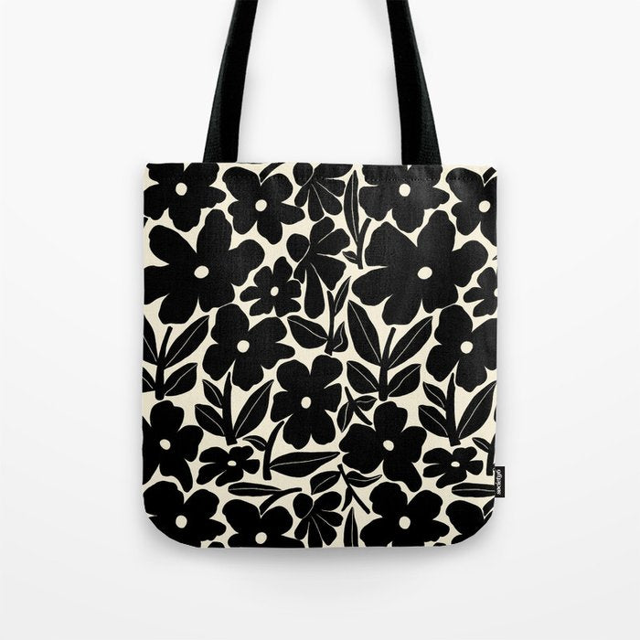 Black and White Retro Groovy Flowers  Tote Bag Gallery Image 1
