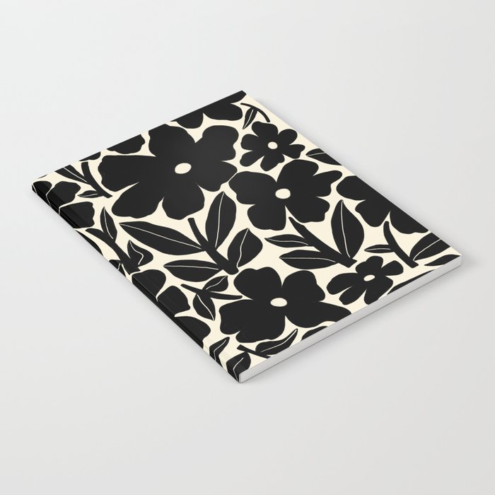 Black and White Retro Groovy Flowers  Notebook Gallery Image 2
