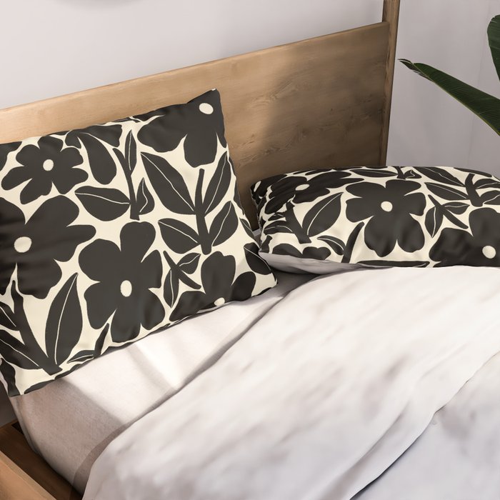 Black and White Retro Groovy Flowers  Pillow Sham Gallery Image 2