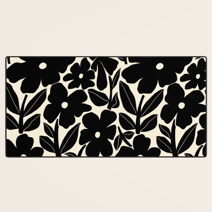 Black and White Retro Groovy Flowers  Desk Mat Gallery Image 3