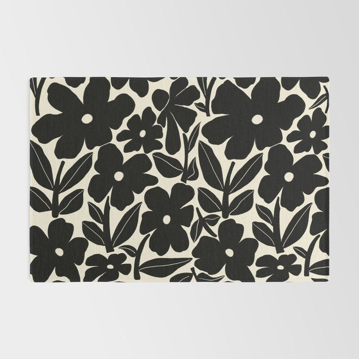 Black and White Retro Groovy Flowers  Rug Gallery Image 2