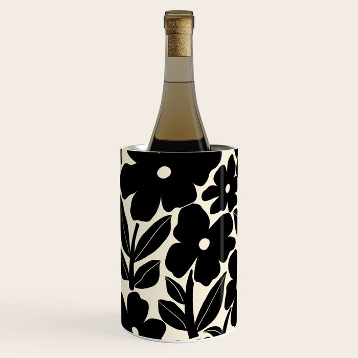 Black and White Retro Groovy Flowers  Wine Chiller Gallery Image 2