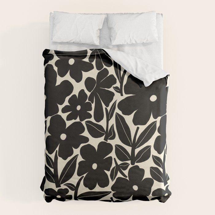 Black and White Retro Groovy Flowers  Duvet Cover Gallery Image 6