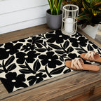 Black and White Retro Groovy Flowers  Outdoor Rug Gallery Image 2
