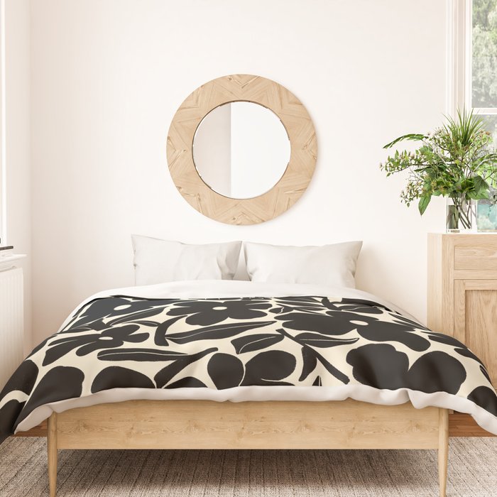 Black and White Retro Groovy Flowers  Duvet Cover Gallery Image 3