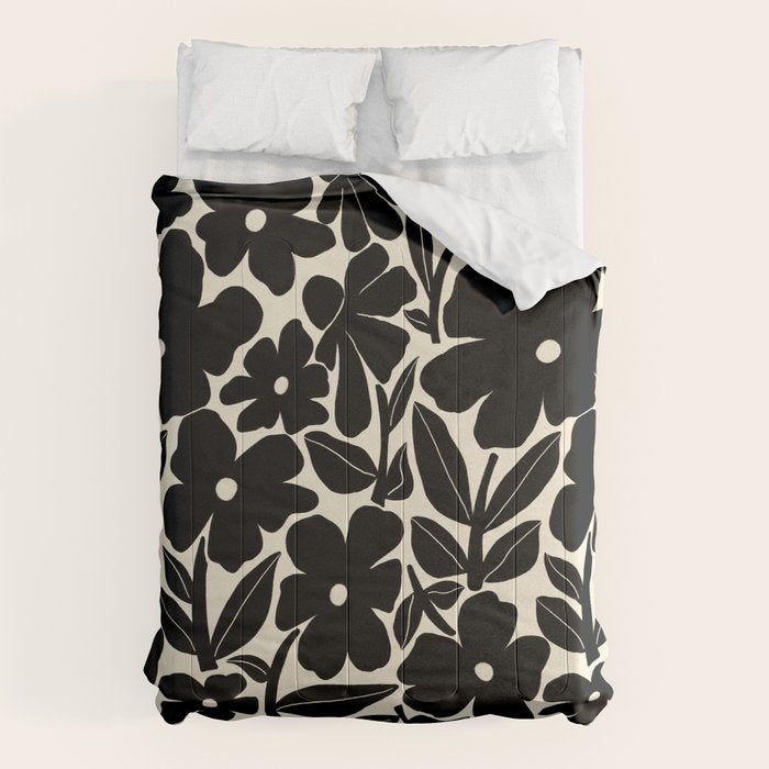 Black and White Retro Groovy Flowers  Comforter Gallery Image 1