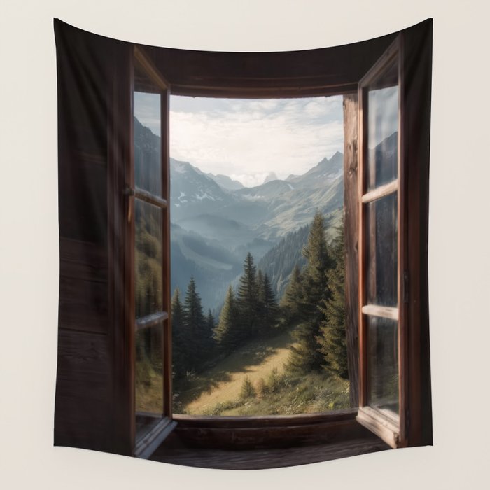 Where the Pines Begin - Alpine Landscape Print Wall Tapestry Gallery Image 1