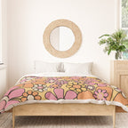 Retro Garden Flowers Groovy 60s 70s Floral Pattern Pink Orange Yellow Black Duvet Cover Gallery Image 3