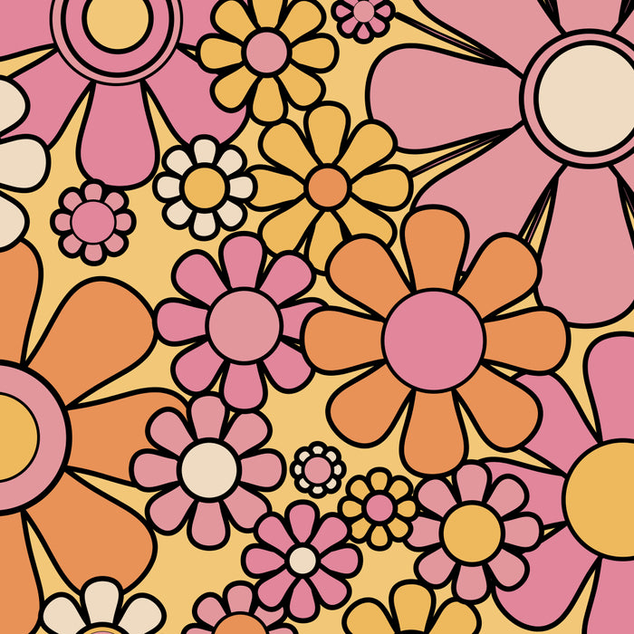 Retro Garden Flowers Groovy 60s 70s Floral Pattern Pink Orange Yellow Black Coffee Mug Gallery Image 2