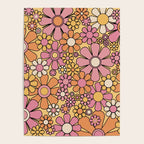 Retro Garden Flowers Groovy 60s 70s Floral Pattern Pink Orange Yellow Black Poster Gallery Image 4